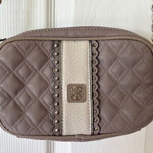 Guess Quilted Crossbody Purse. Taupe/Cream/Silver